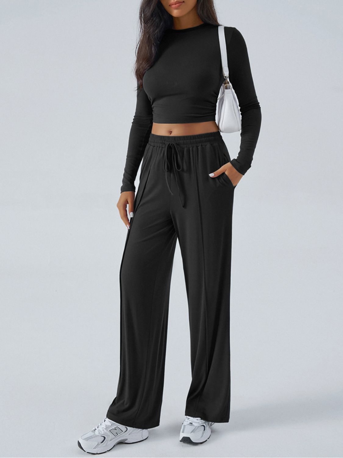 Conjunto de top de manga larga con cuello redondo y pantalones Devine
