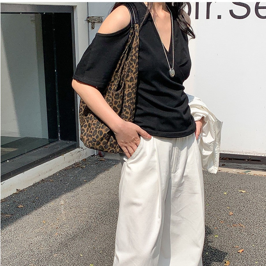 Leopard-Print Casual Shoulder Tote Handbag