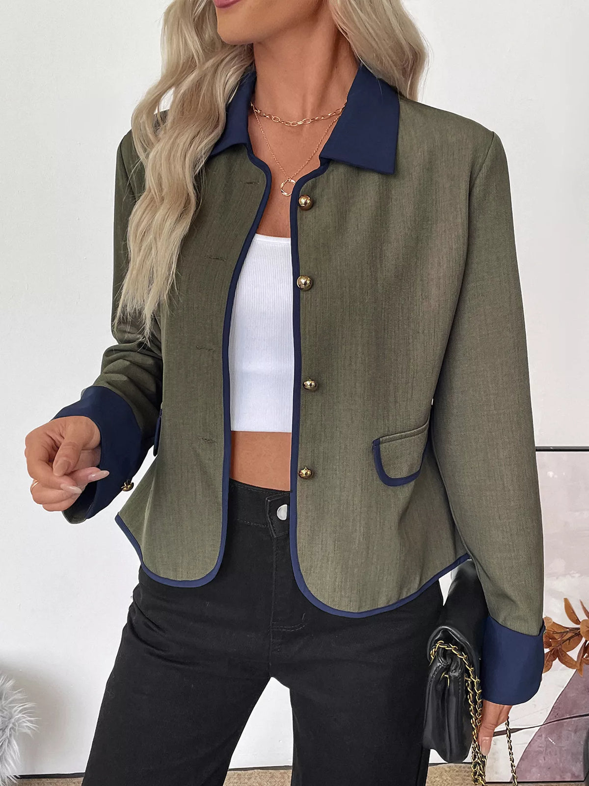 Contrast Trim Button-Up Jacket