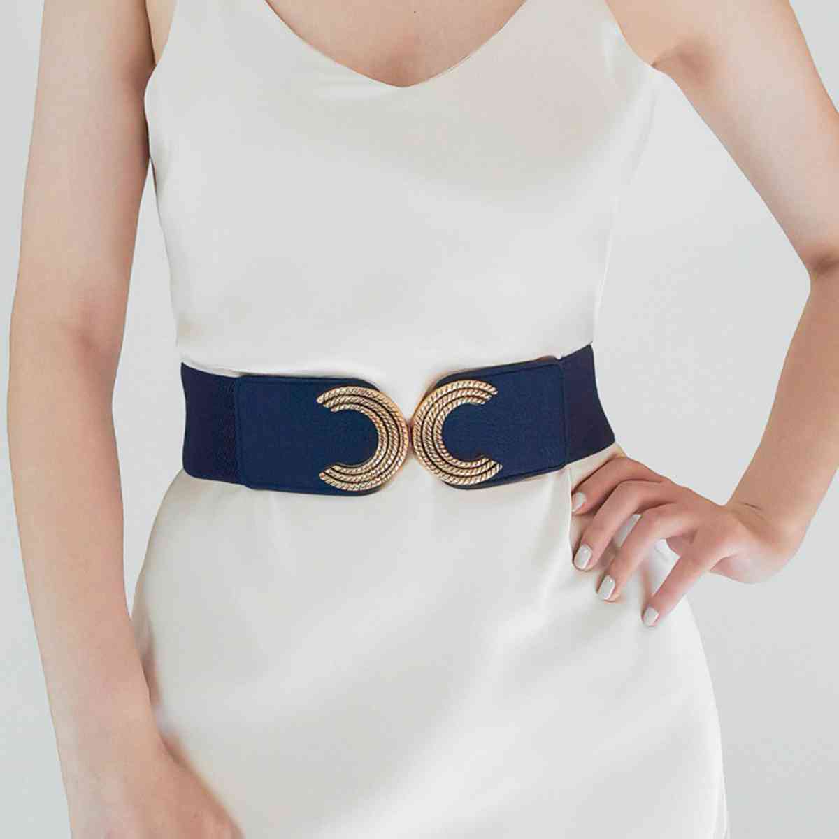 YourBrand Double C Buckle Elastic Belt – Stylish and Versatile Design See size chart under “more details”
