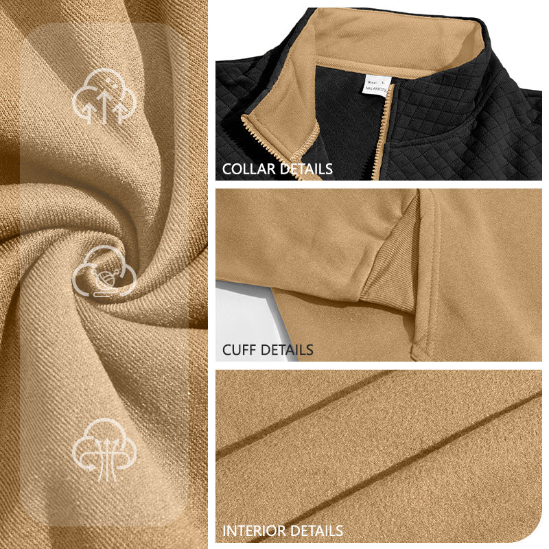 Cross Border American Men's Waffle Casual Stand Collar Zipper Pullover Small Square Long Sleeve Sweater TK Rhombus Jacket