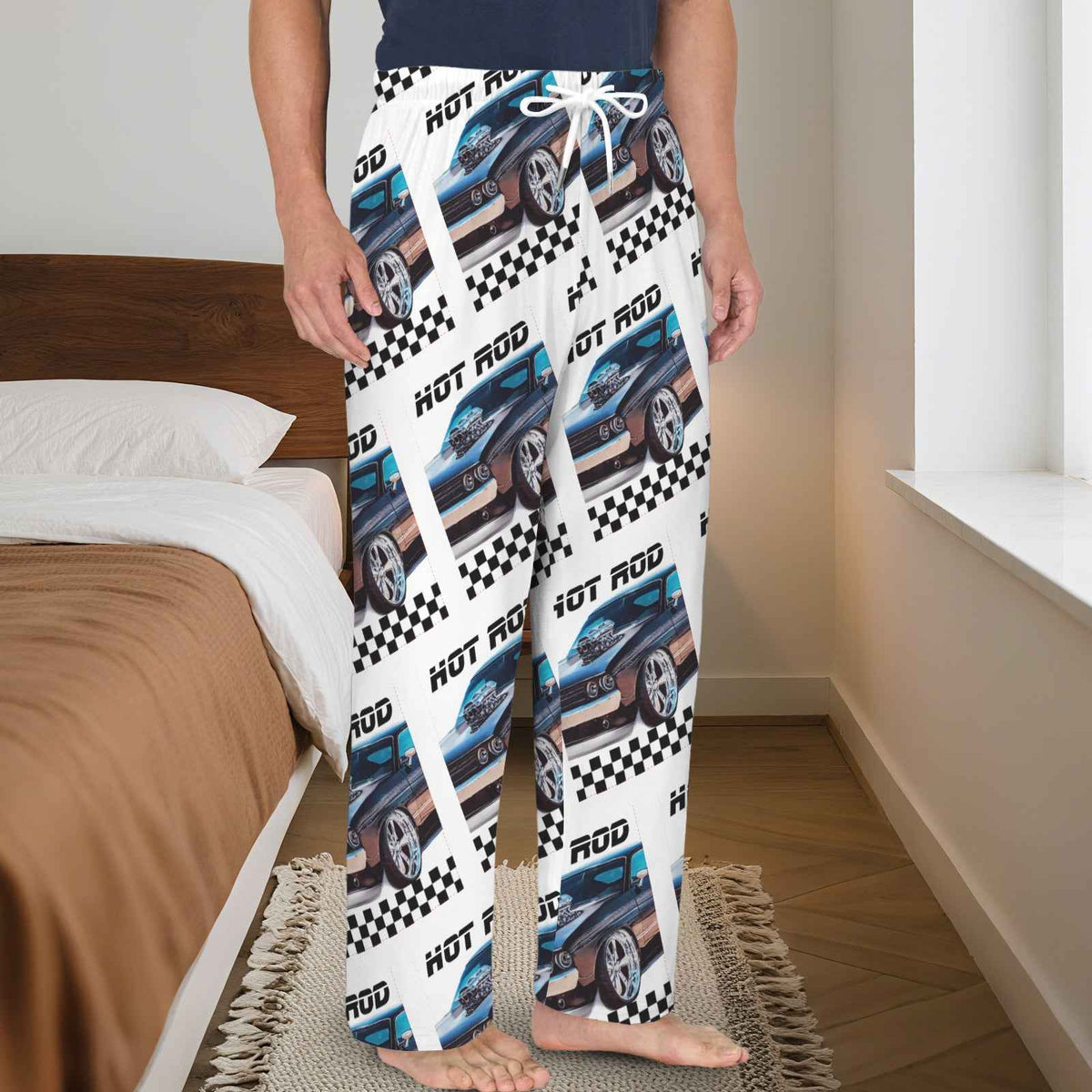 Hot Rod Muscle Car Men's Drawstring Pajama Trousers Without Pockets