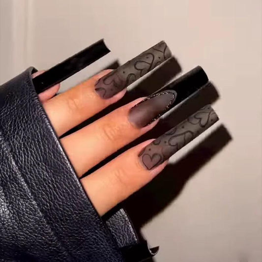 Puntas de uñas estilo europeo, americano y francés de la serie oscura mate negro transfronterizo, de larga duración, tipo tubería de agua, para pegar.