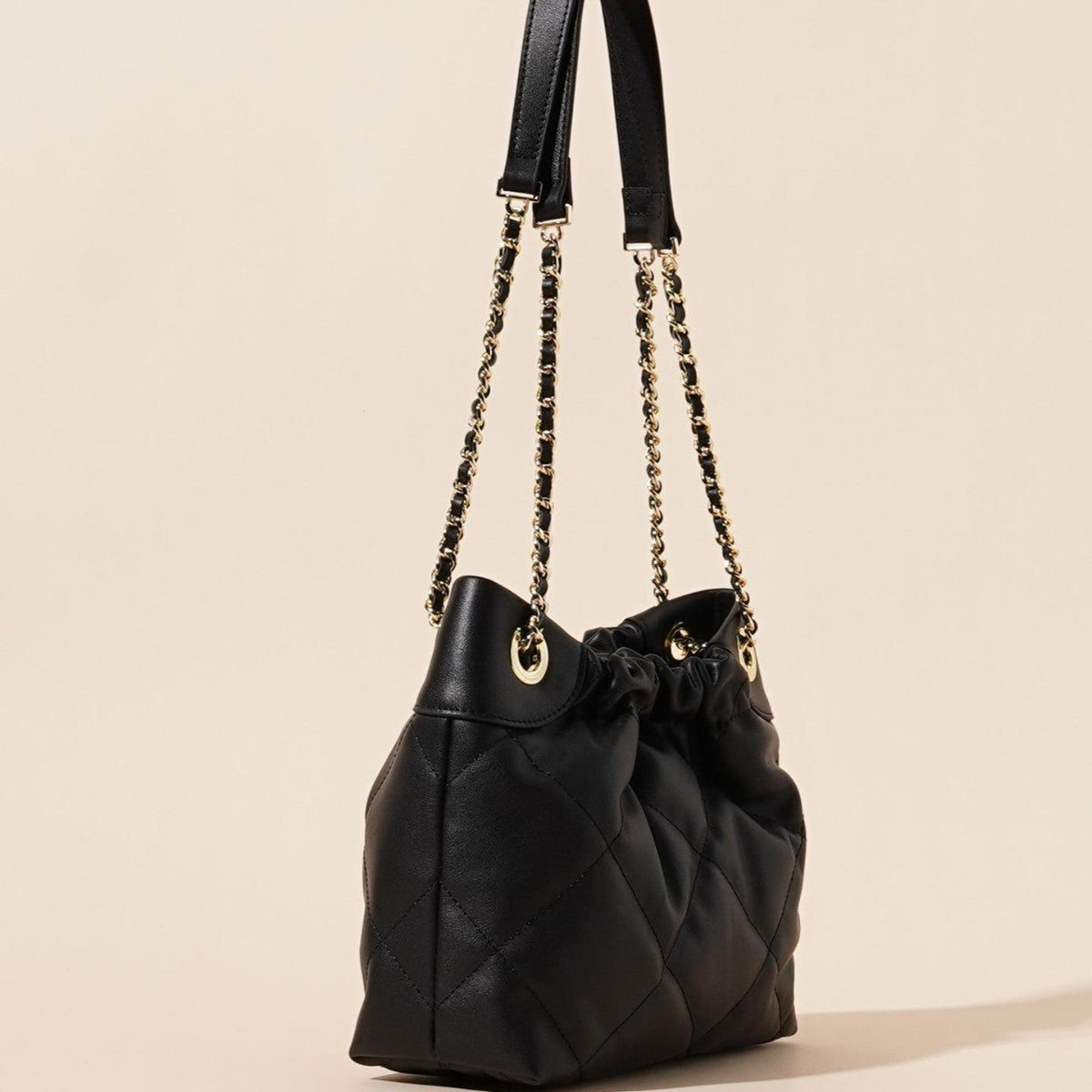 Genuine Leather Pleated ShoulderCrossbody Bag With Chain Strap