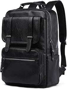 Leather Travel Laptop Backpack – 17″ Water-Resistant Design
