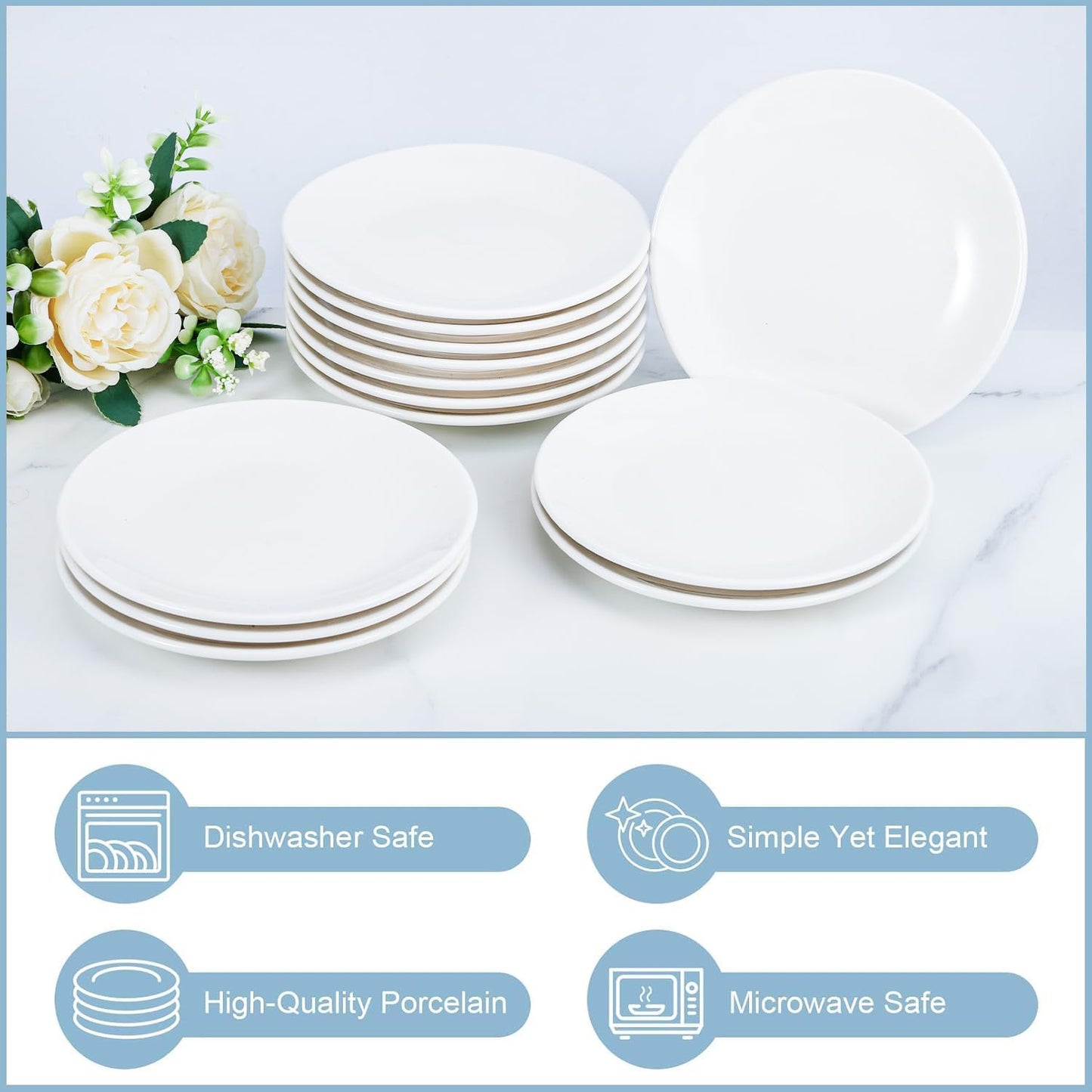 16 Pcs Porcelain Dessert Plates,6 inch White Appetizer Plates,Round Small White Plates,Small Plates for Appetizers,Ceramic Dessert Plate for Cake Snacks,Microwave Oven and Dishwasher Safe