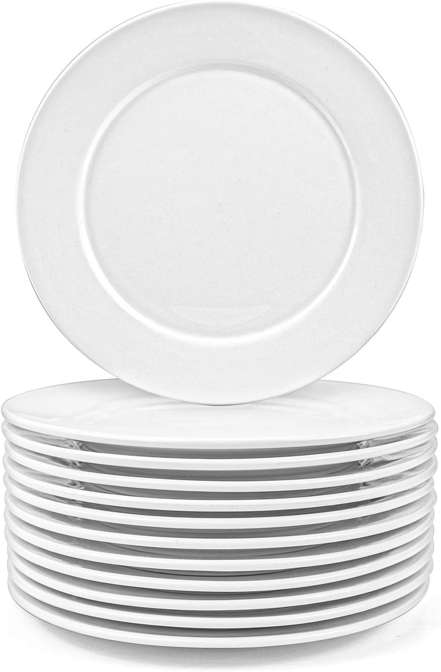 Foraineam 12 Pieces 8 Inch Round Porcelain Salad Plates Dessert Plate Set White Dinnerware Dish Serving Plates