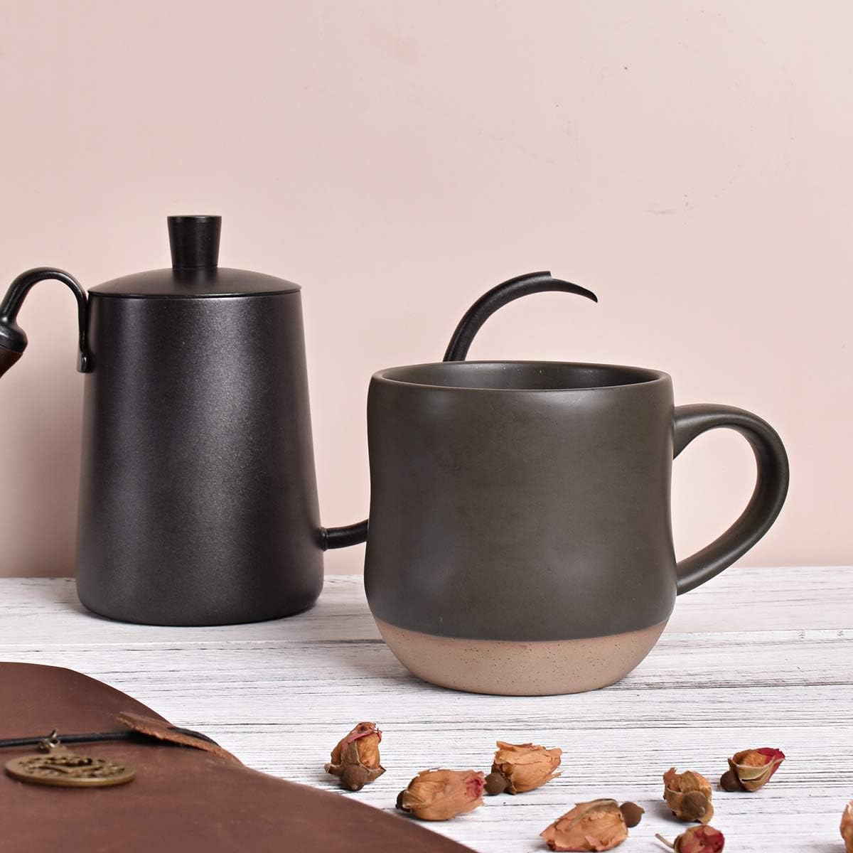Bosmarlin Large Stoneware Speckled Coffee Mugs Set of 2, Big Tea Cup, 17 Oz, Dishwasher and Microwave Safe