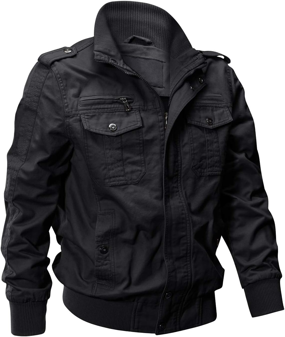 7DAY'S Men's Cotton Lightweight Multi Pockets Zip Front Stand Collar Military Jackets Windbreaker