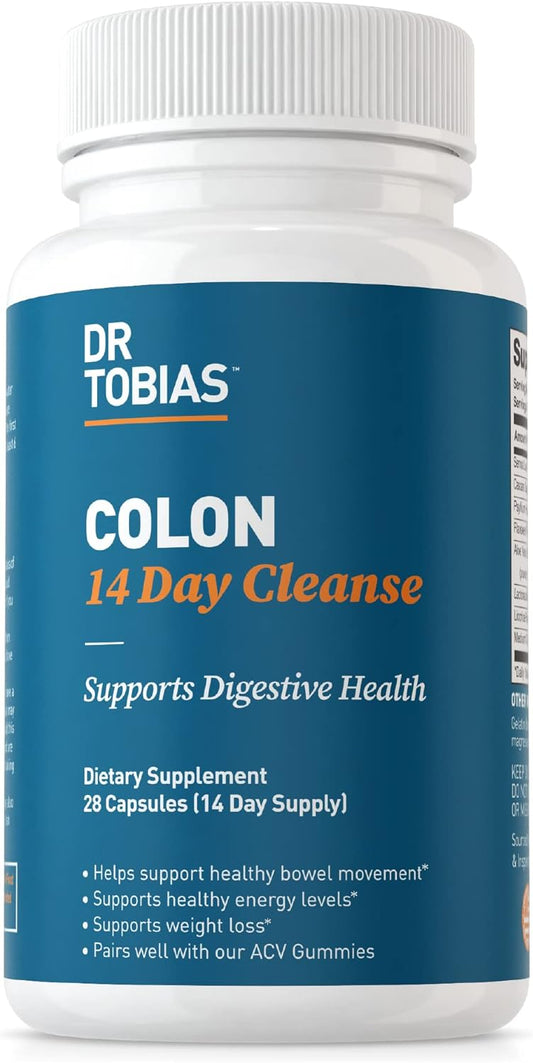 Dr. Tobias Limpieza de Colon de 14 Días, Desintoxicación Avanzada del Intestino para Mujeres y Hombres con Cáscara Sagrada, Cáscara de Psyllium y Hoja de Sen, Limpieza de Colon sin OGM, 28 Cápsulas (1-2 al Día)
