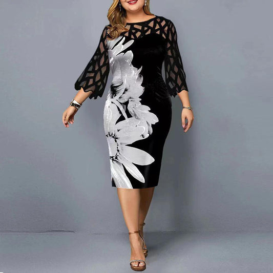 Vestido de mujer de talla grande con costura de encaje
