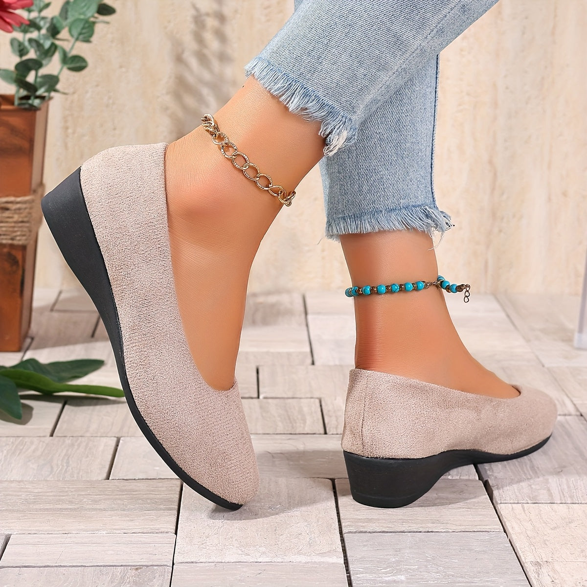 Zapatos elegantes de tacón bajo, acolchados, antideslizantes y versátiles