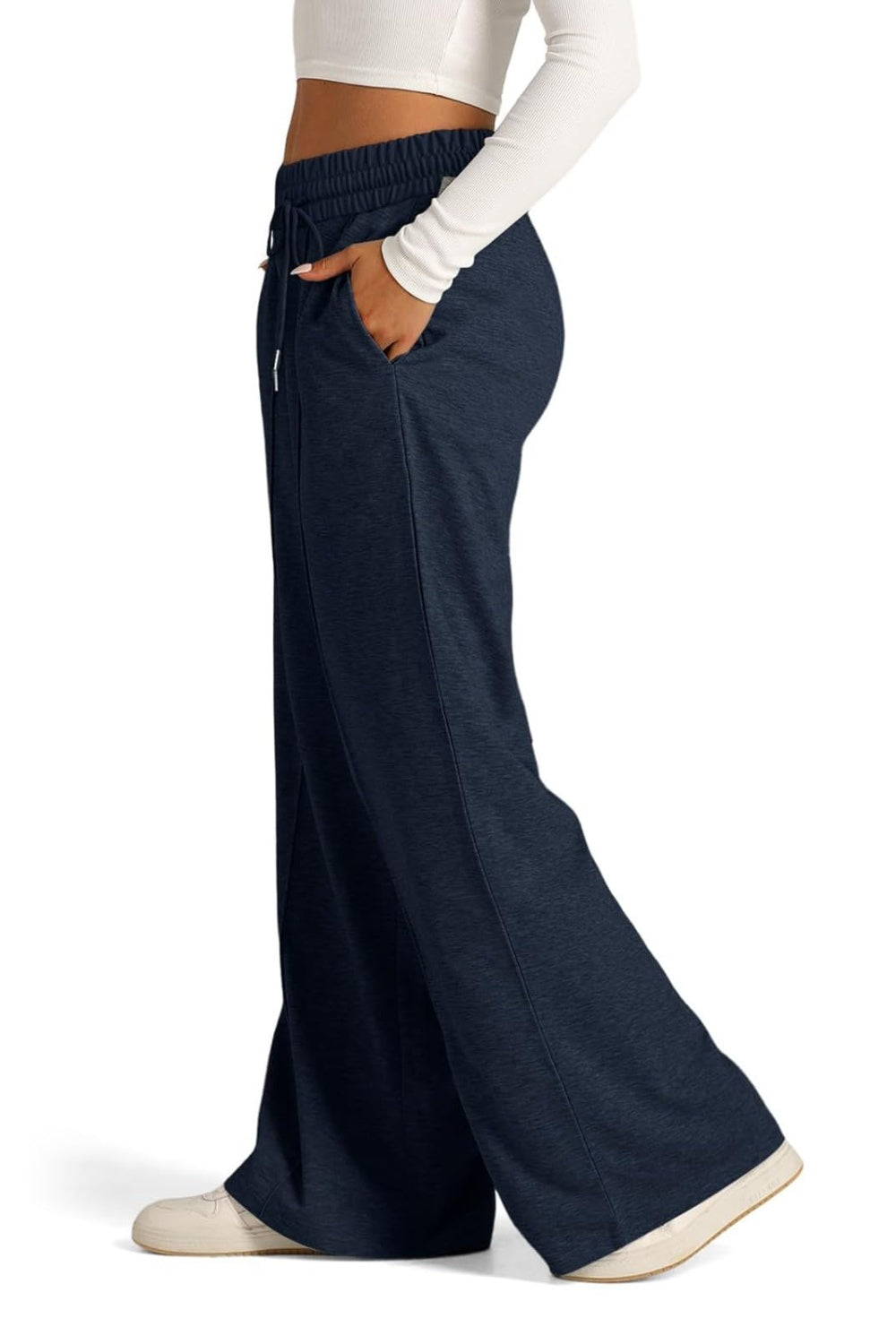 Pantalones de pernera ancha con cintura elástica y cordón ajustable