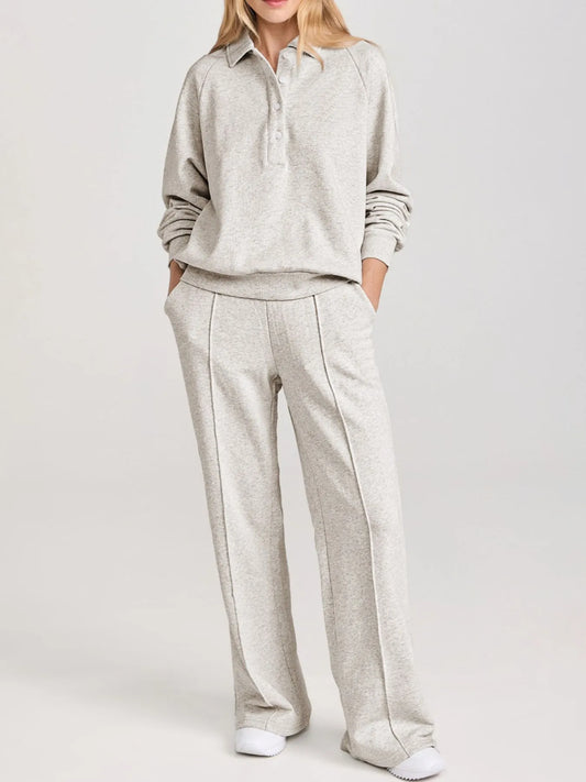 Conjunto deportivo de sudadera con cuello y pantalón de cintura alta