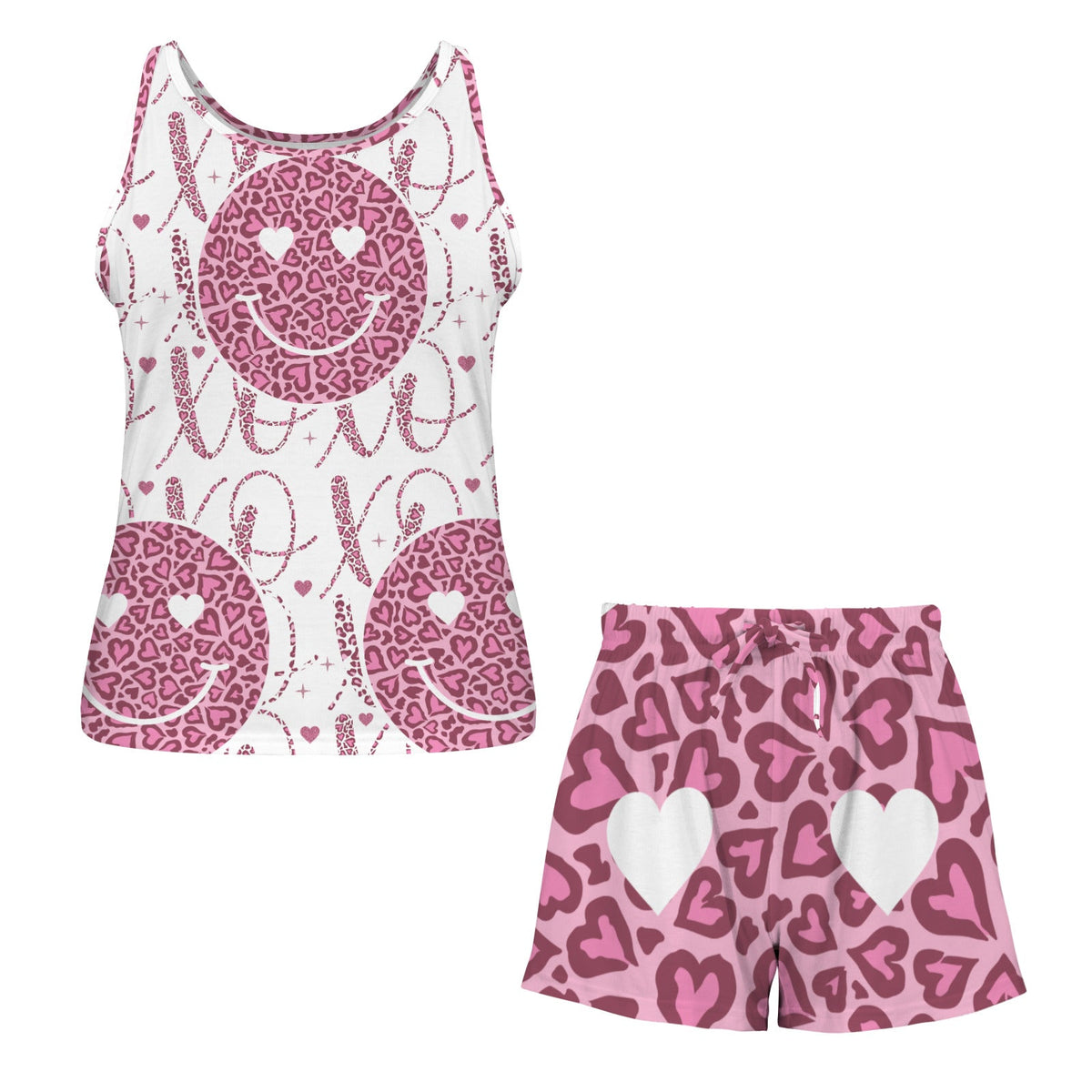 Happy Face XO's Women's 2-piece Tank Top Pajama Shorts Set (Made in USA)