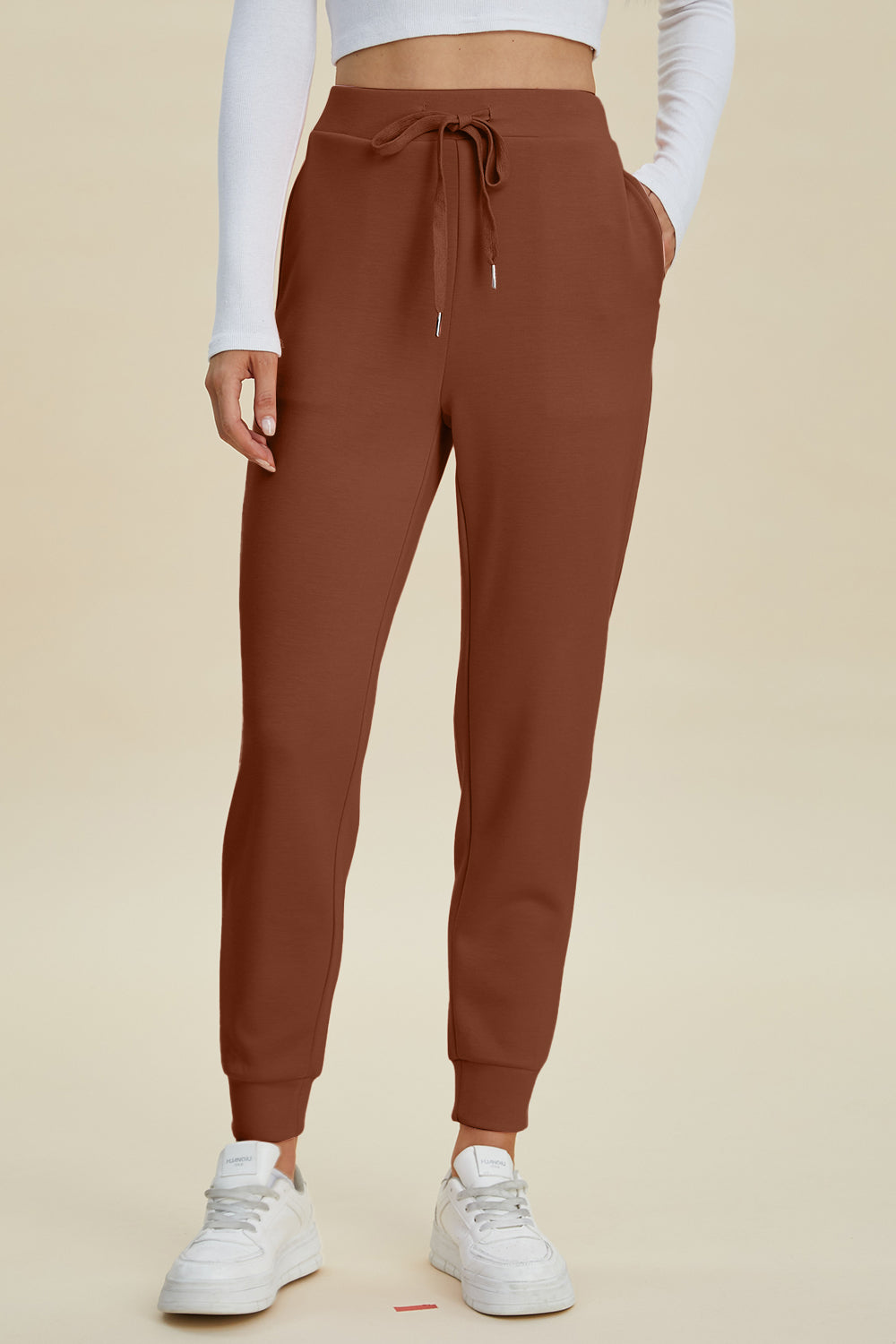 Joggers de cintura alta Basic Bae de tejido Air Scuba con cordón, talla completa
