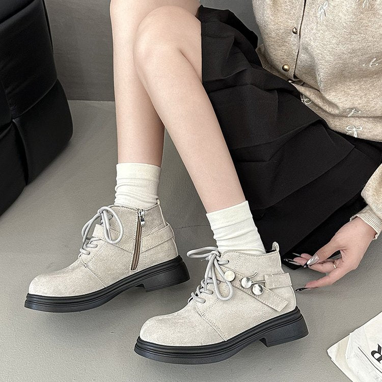 Suede Round Toe Mid-calf Martin Boots, New Arrival For Autumn And Winter, Versatile Fashion Platform Stylish Ankle Boots