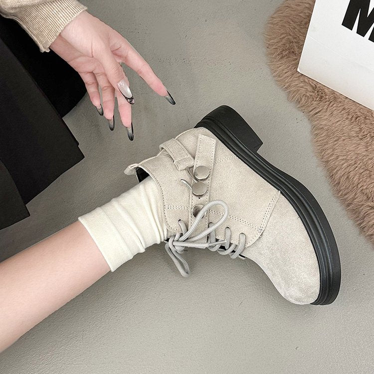 Suede Round Toe Mid-calf Martin Boots, New Arrival For Autumn And Winter, Versatile Fashion Platform Stylish Ankle Boots