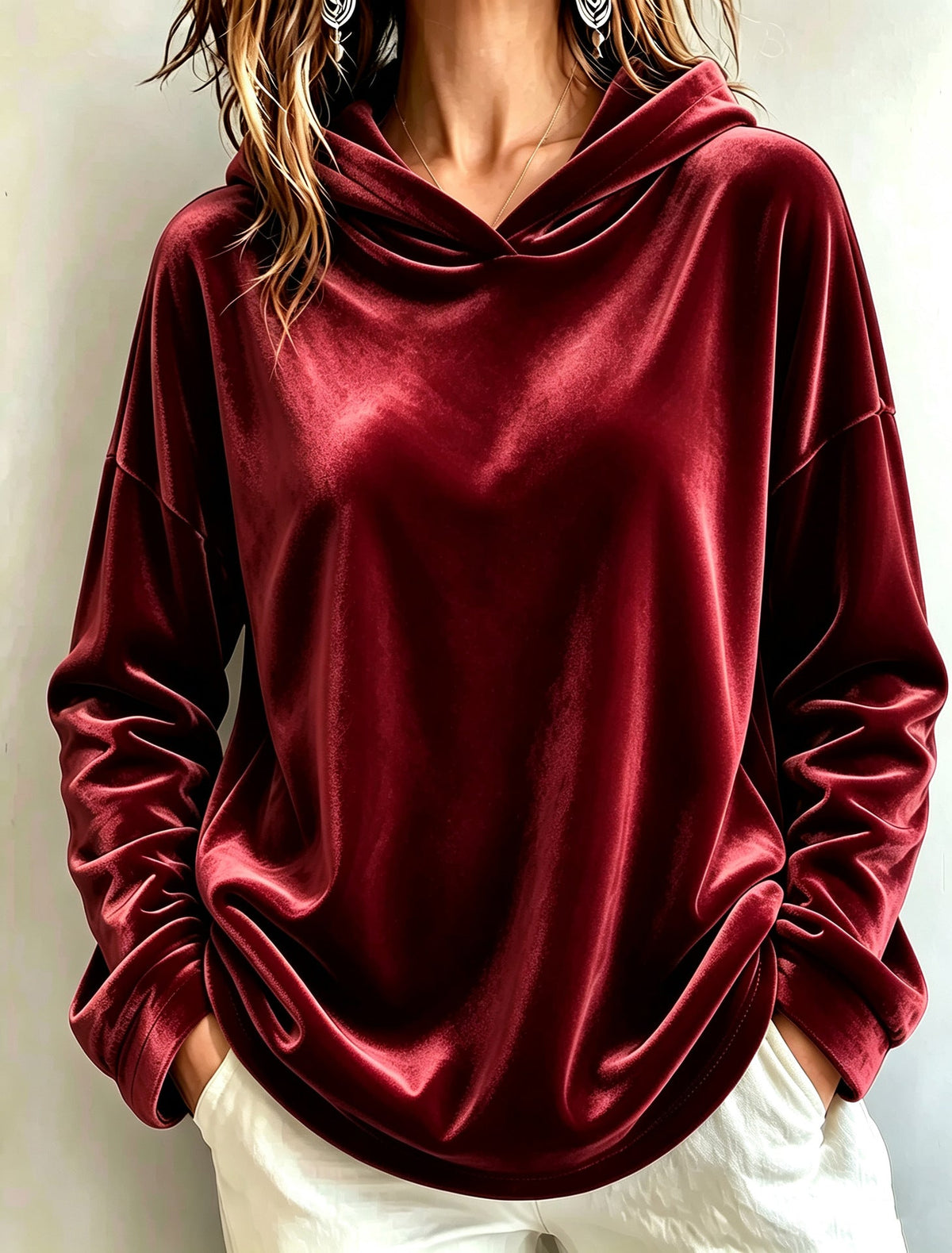 Velvet Solid-color Hooded Casual Sweatshirt