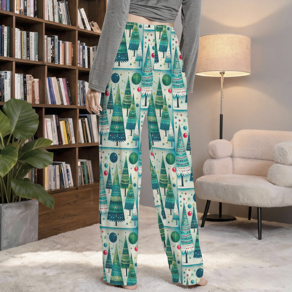 Vintage Christmas Trees Women's Drawstring Lounge Pants Without Pockets (Model L84)