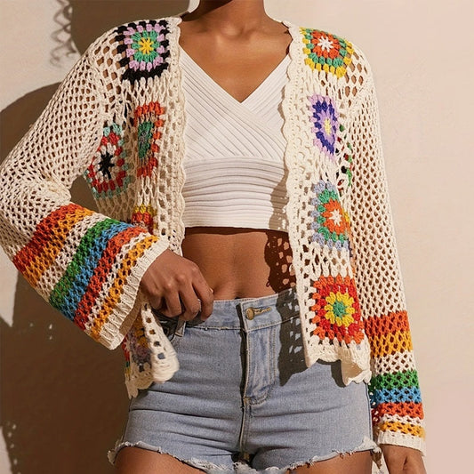 Cárdigan elegante de ganchillo para mujer