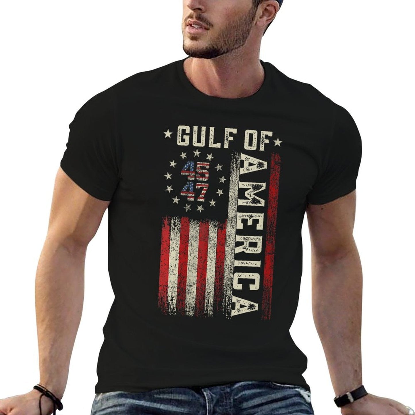 Womens Gulf Of USA America Funny USA Flag for Men Women V-Neck Vintage-inspired T-Shirt