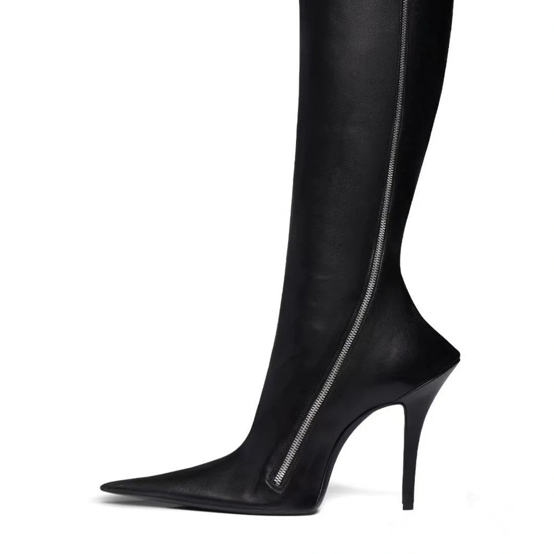 Women's Stiletto Heel Pointed-Toe Knee-High Boots
