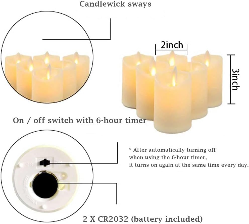 2"x2.8" tall Battery Candle (Set of 6）