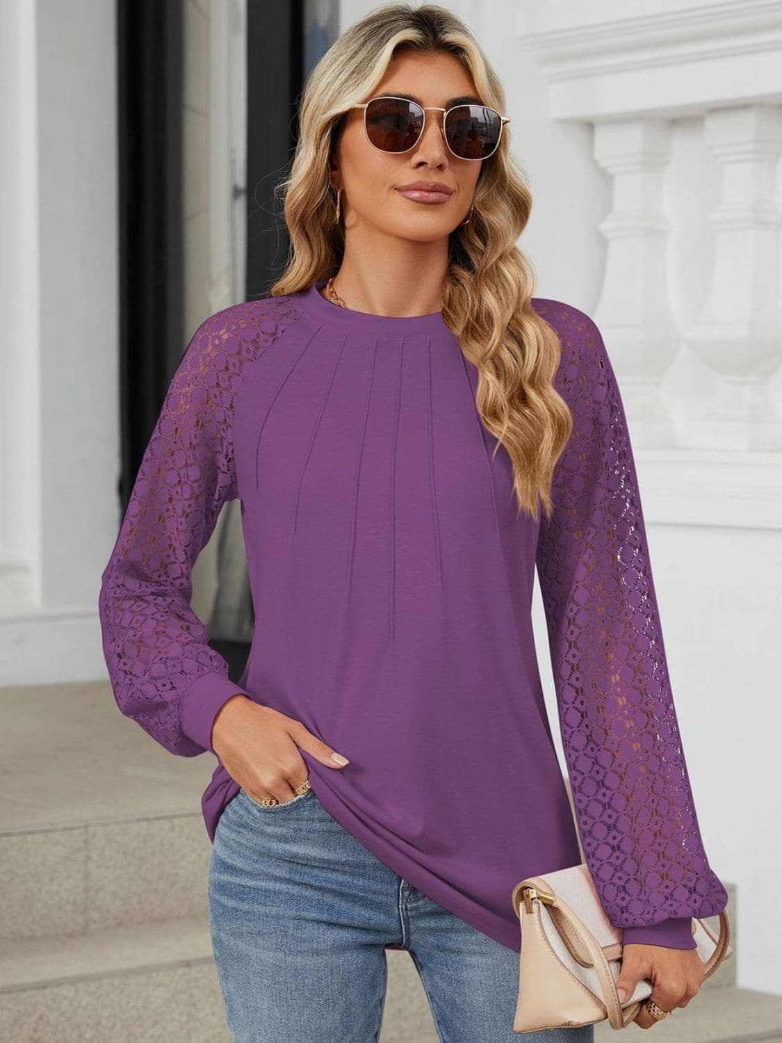 T-Shirts Trendsi Lace long sleeve top in black