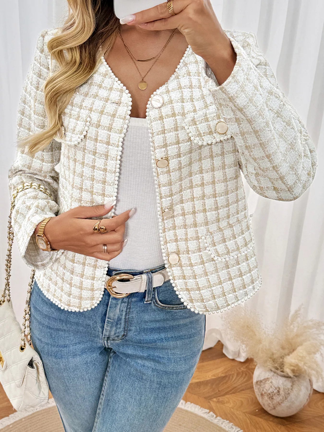 Plaid Button-Front Long Sleeve Outerwear