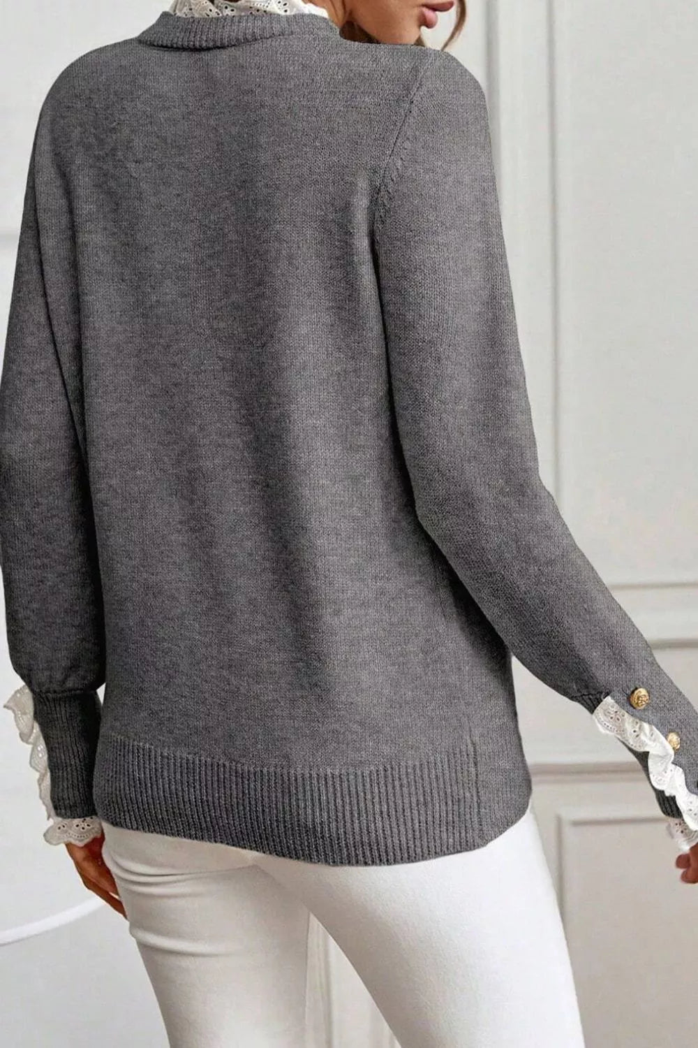 Lace Trim Mock Neck Sweater