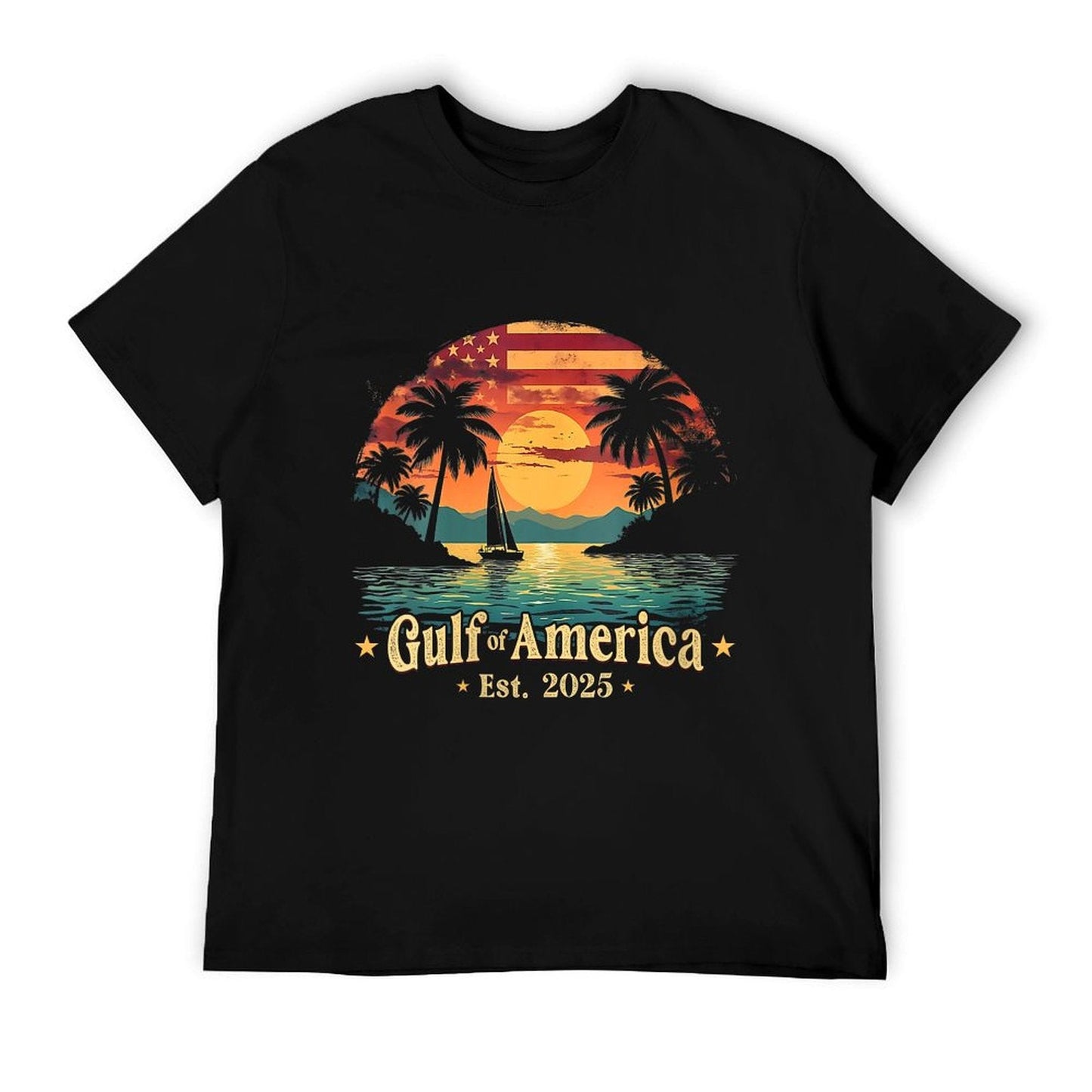 Womens Vintage Gulf Of USA America Funny USA Flag V-Neck High-quality Stitching T-Shirt