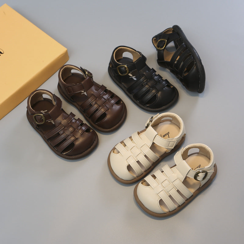 Girls' Closed Toe Children's Shoes Toddler Shoes Woven Hollowed Roman Shoes