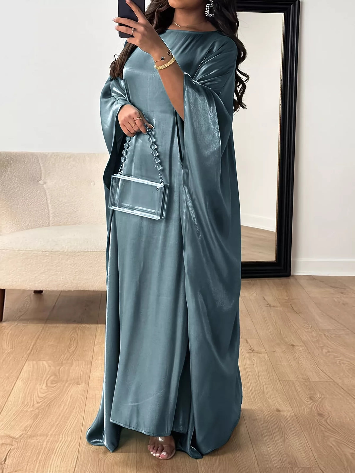 Round Neck Kimono Sleeve Maxi Dress