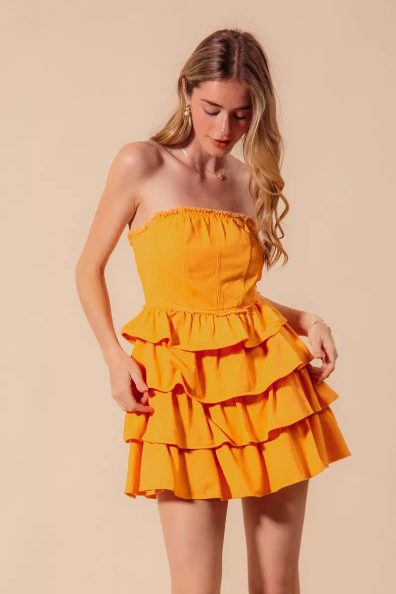Vestido con capas de volantes sin tirantes SO ME "Game Day Cheer Up"