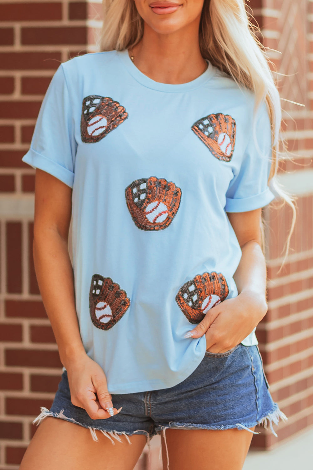 Camiseta casual con lentejuelas Light Blue Gopher Ball