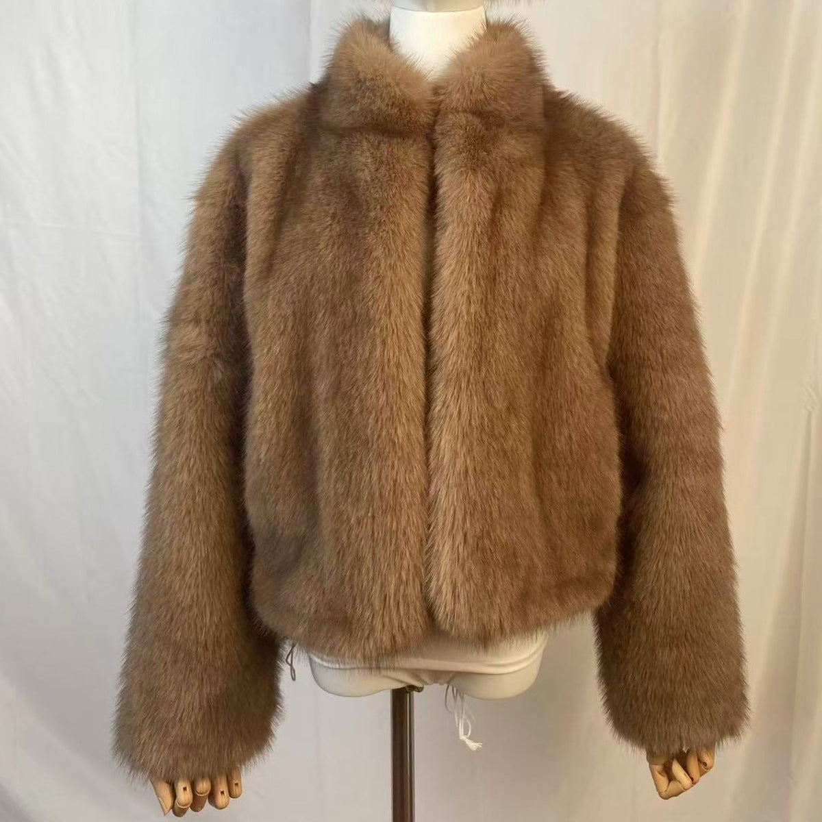 Stand-collar Cardigan Plush Fur Coat For Women