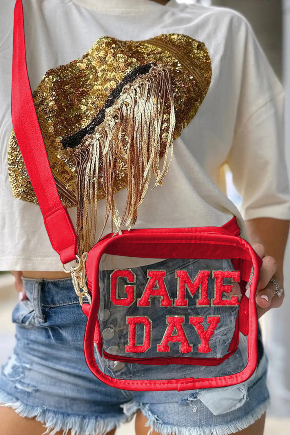 Bolso Transparente Negro de Chenilla con Patrón GAME DAY
