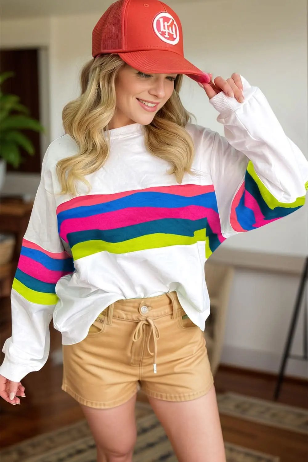 Trendsi Contrast Long Sleeve Top Cotton Blend — Versatile Wardrobe Essential