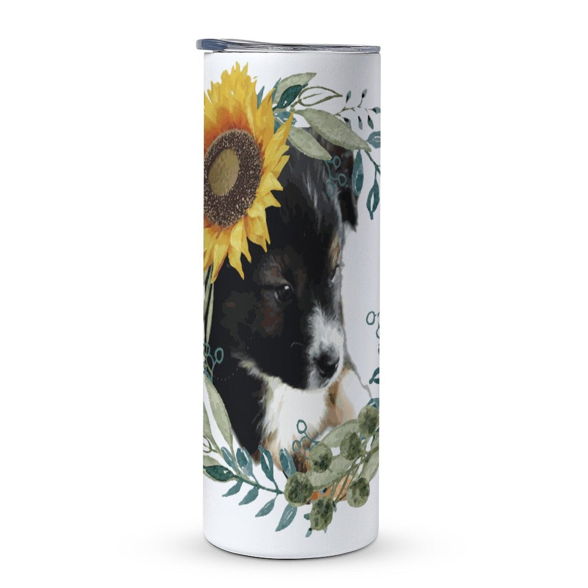 Cute Black Puppy with Sunflower 20oz Large Capacity Tumbler with Lid