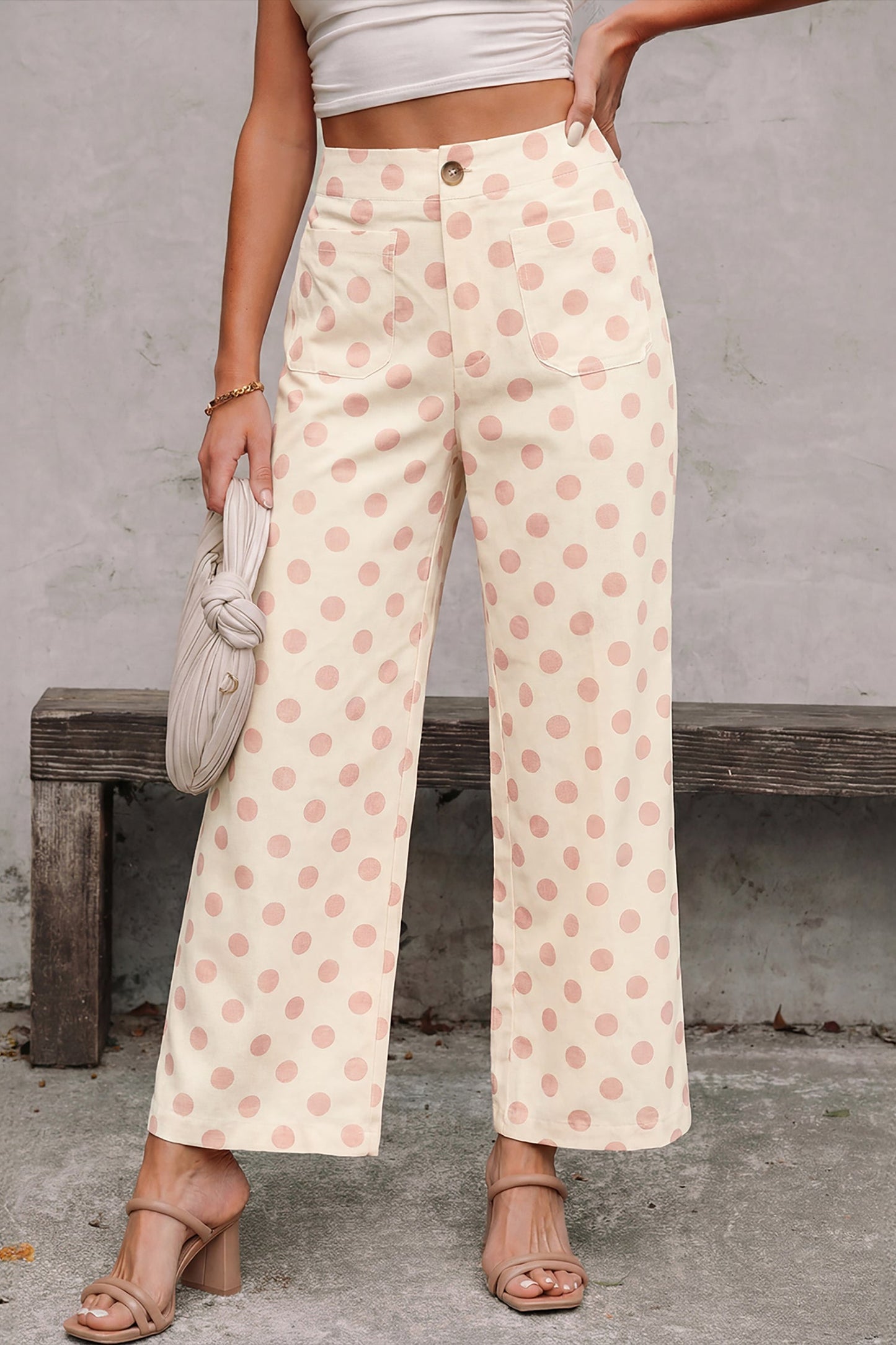 Pantalones Anchos con Bolsillos de Lunares Blancos