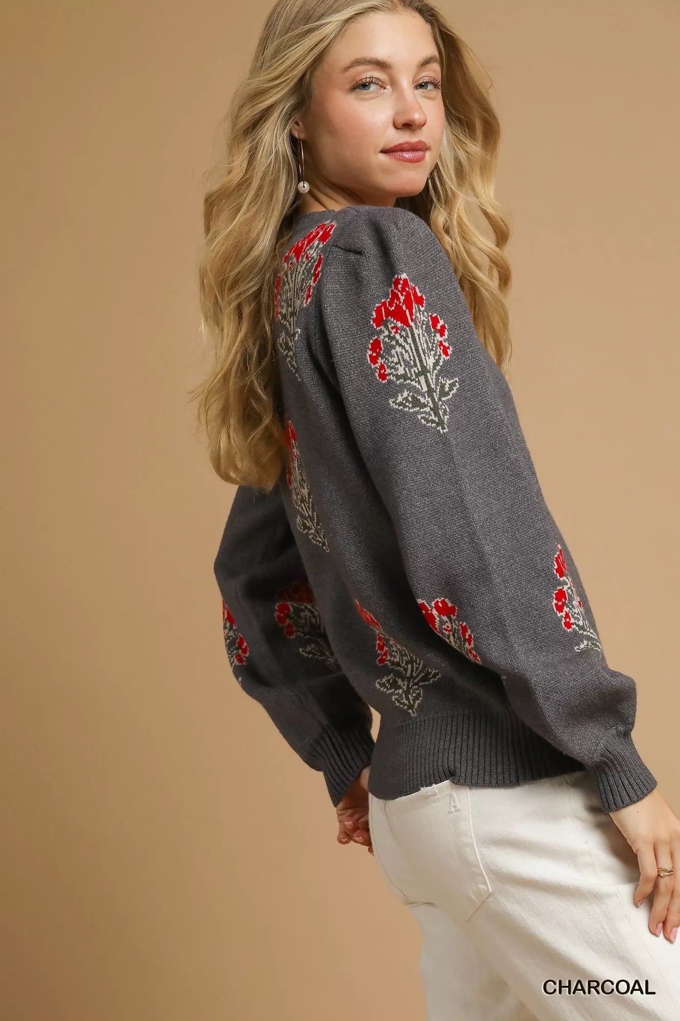 Suéter de jacquard con tallo de flor individual Umgee