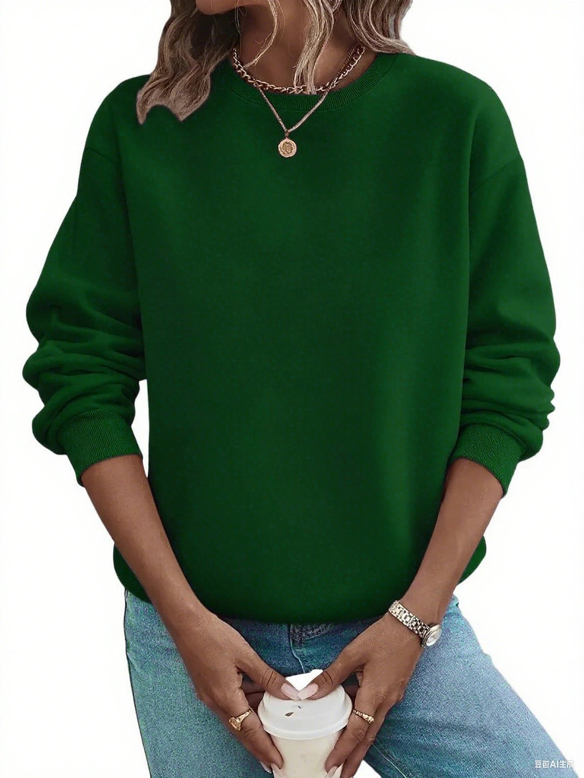 Solid Color Blank Round Neck Plus Size Fashion Sweater