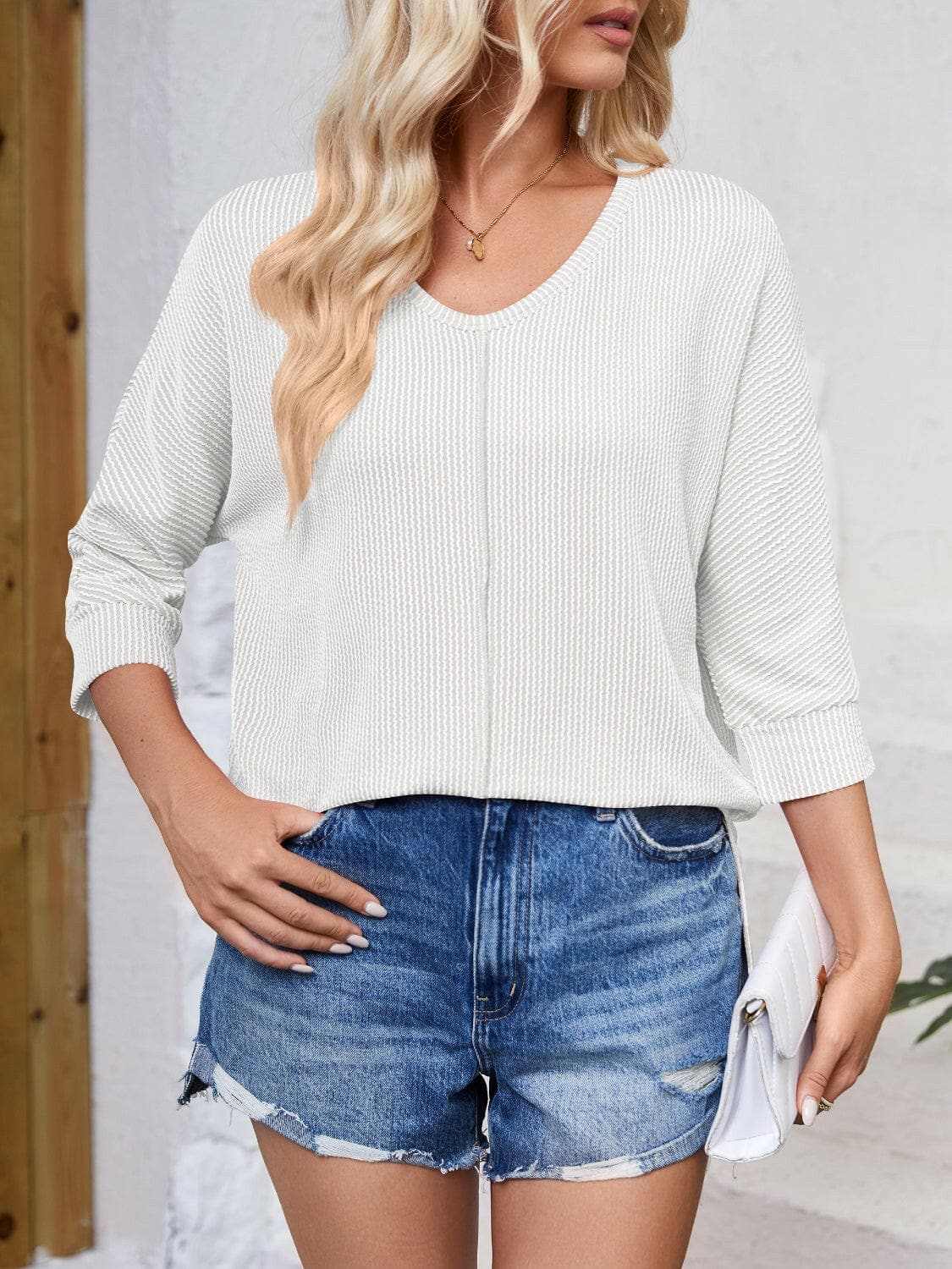 T-Shirts Trendsi just arrived - Textured 3/4 sleeve blouse