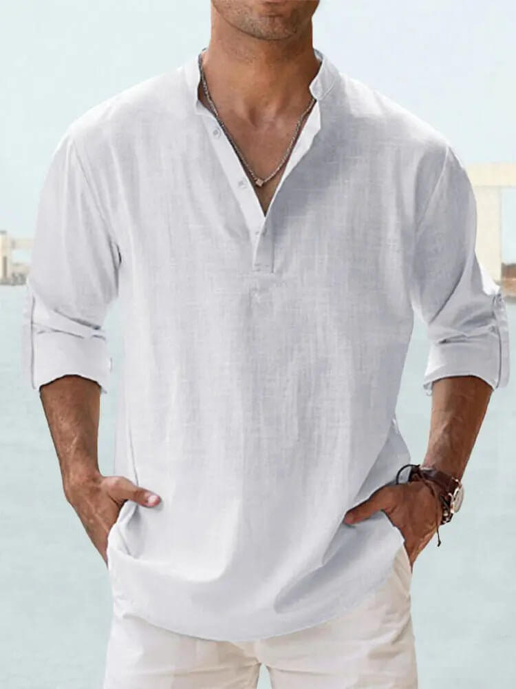 Men's Cotton Linen Shirt – Loose Fit Long Sleeve Casual Top