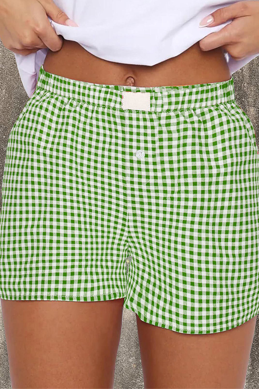 Shorts de pierna ancha sueltos de talle alto con estampado a cuadros vintage verde helecho