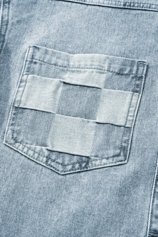 Checker Patchwork Denim Buttoned Jacket See size chart under “more details”