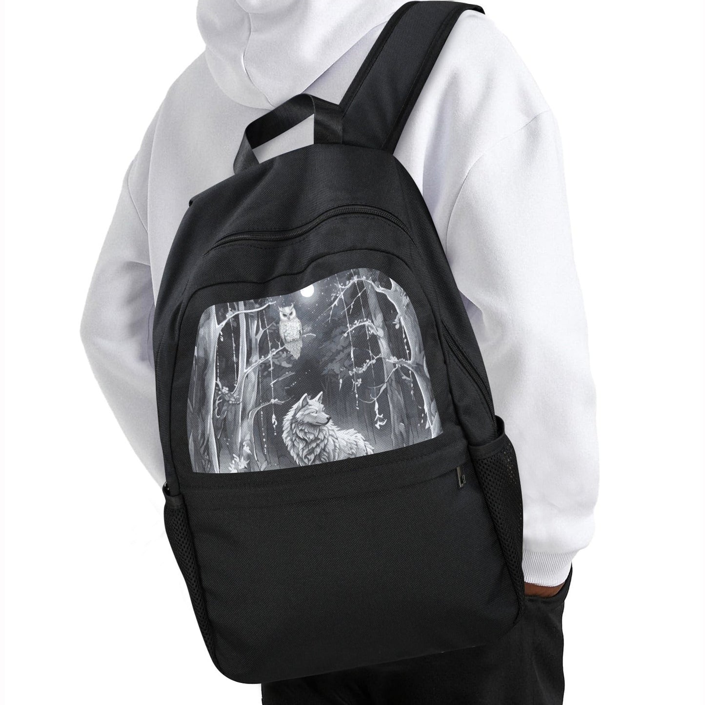 Wolf in Moonlit Forest Casual Backpack | Upper Part Printing
