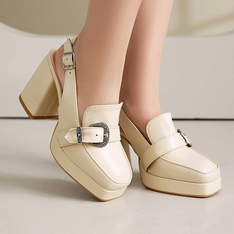 Women's Square-Clip Single-Strap Preppy Heels