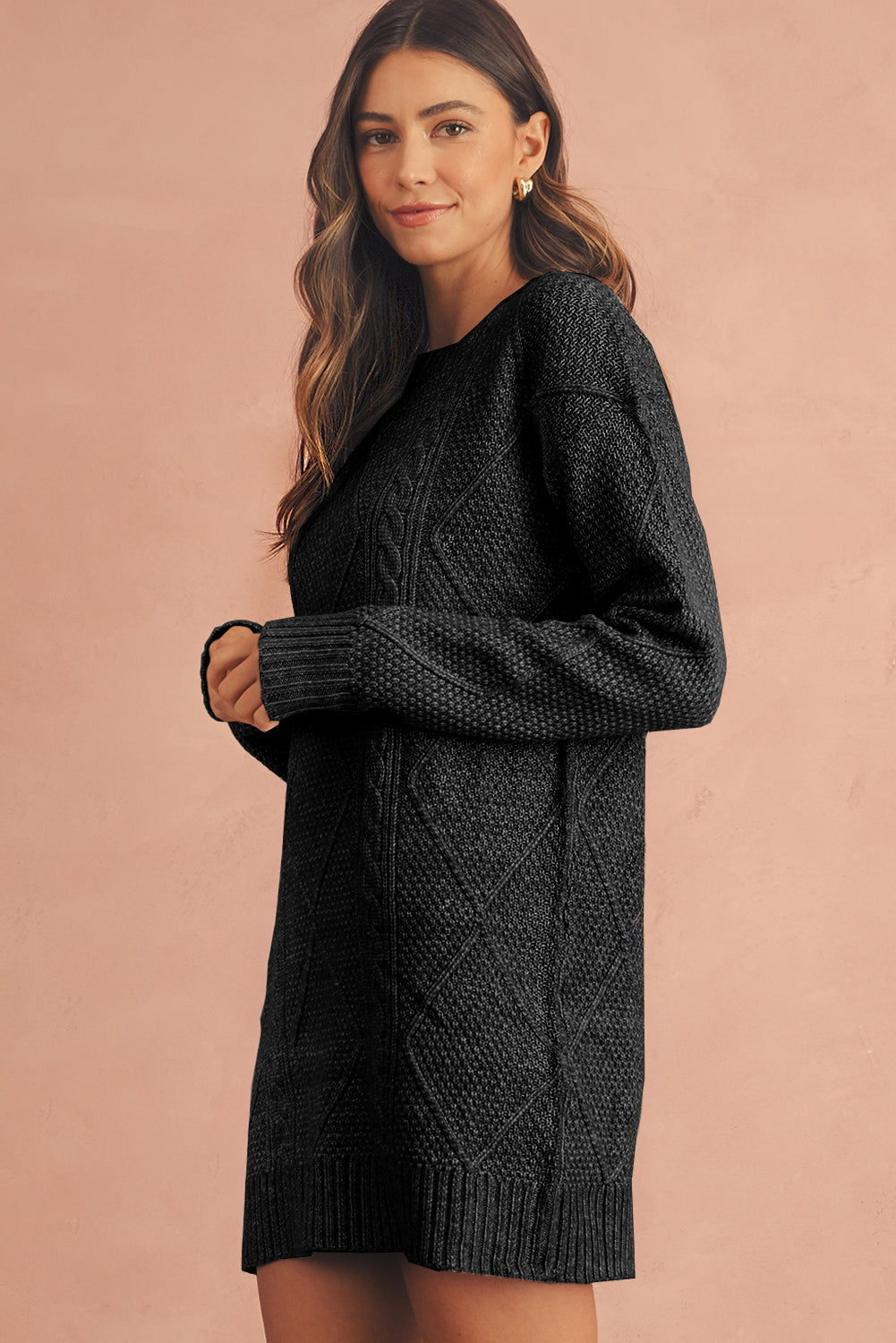 Vestido de punto de cable holgado con hombros caídos Parchment Twist